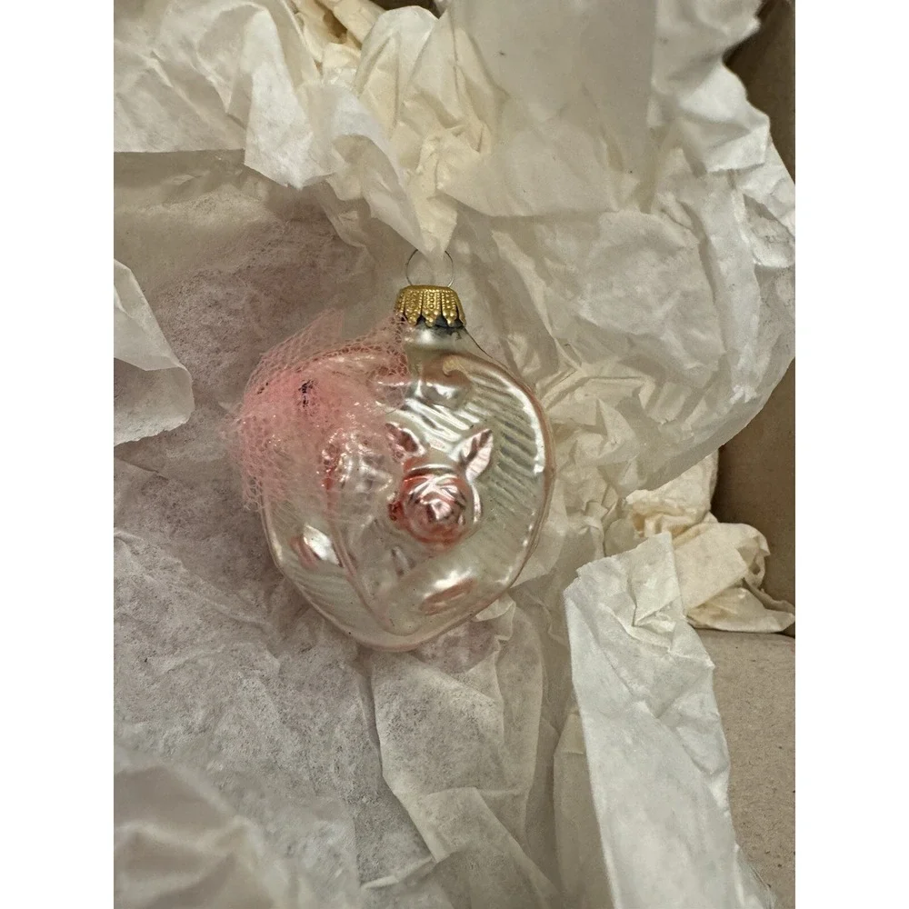 Lauscha Glas‎ Collection Christmas Ornaments VTG Pink Ballerina Hearts Set Of 8